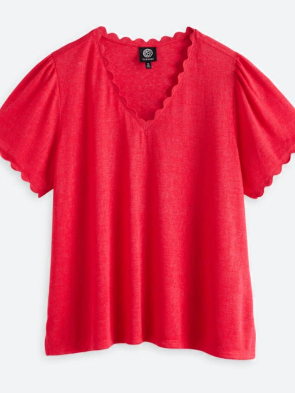 Bobeau Avalon V Neck Scallop Trim Tee 1X - Picture 2 of 5